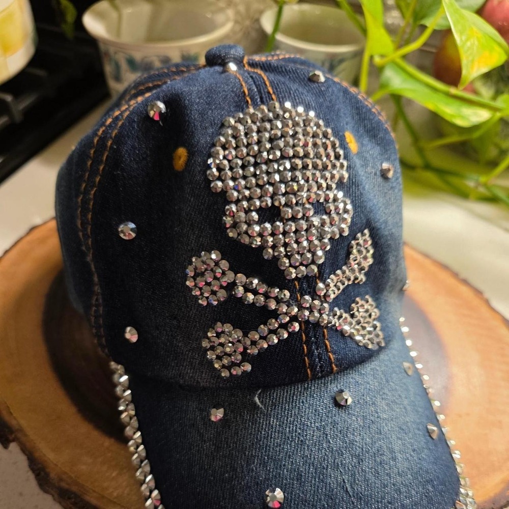 Denim‎ Skull & Cross Bling Baseball Cap